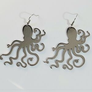 Large Octopus Squid Silver Earrings